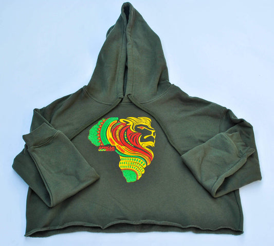 AfricanRich Cropped 3 Color Logo Hoodie